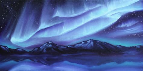 Painting Of Aurora Borealis 12x24 Oil On Canvas Northern Lights