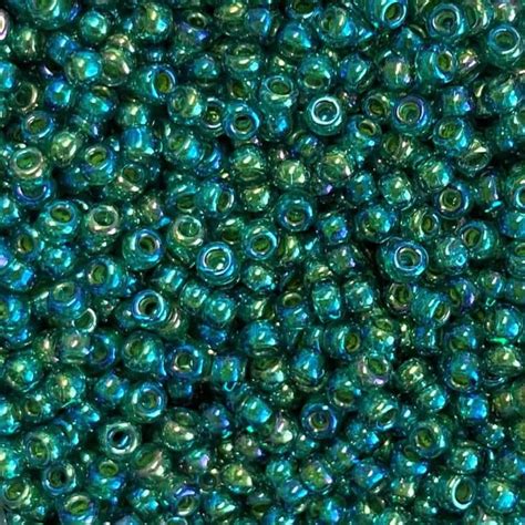 Green Small Round Glass Seed Beads Golden Hinde