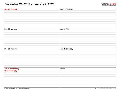 Weekly Calendars 2020 For Pdf 12 Free Printable Templates