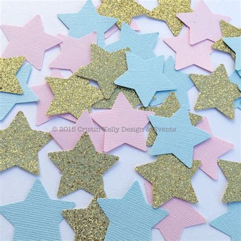 100 Gold Light Blue Shimmer And Light Pink Star Glitter Confetti Bridal
