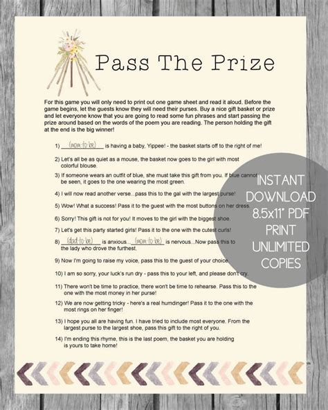 20% off with code supersavezaz. Printable Pass The Prize Baby Shower Game - Boho Tribal ...