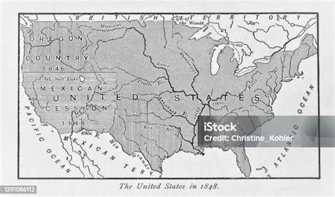 United States Map 1848 Stock Illustration Download Image Now 19th