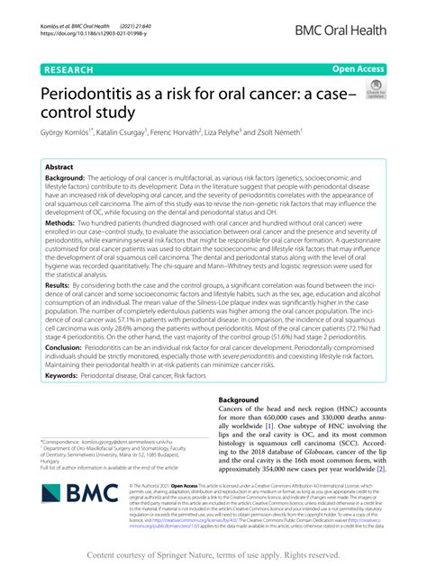 Pdf Periodontitis As A Risk For Oral Cancer A Casecontrol Study