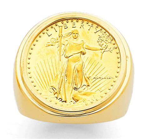 14k Gold Mens Coin Ring With A 22k 14 Oz American Eagle