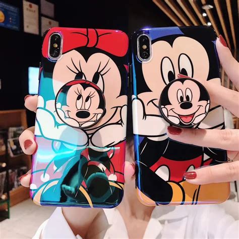 Mickey Minnie Cute Cartoon Blue Ray Doll Bracket Phone Case For Iphone X Xs Max Xr 10 8 7 6 6s