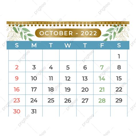 Calendar October Png Image Gold Printable Calendar Of Regular Schedule