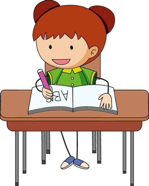 A Girl Doing Homework Doodle Cartoon Character 2290099 Vector Art At