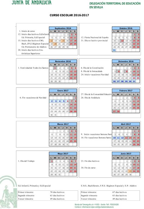 Ies San JosÉ Calendario Escolar 2016 2017 Sevilla