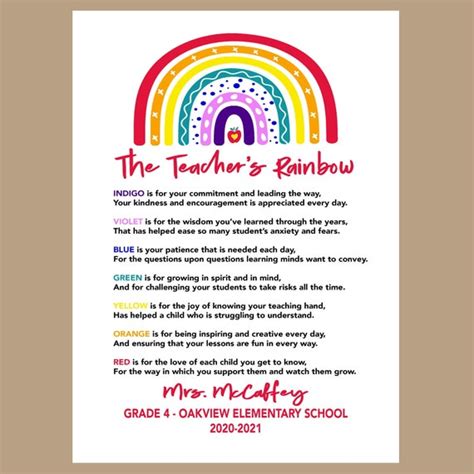 teacher rainbow poem teacher appreciation t sign etsy canada
