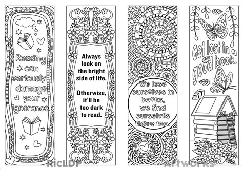 Printable Coloring Bookmark Templates With Four By Ricldpartworks