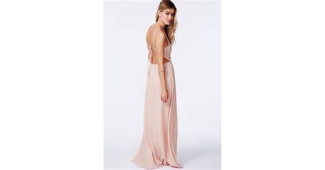 Lyst Missguided Strappy Open Back Maxi Dress Nude In Pink