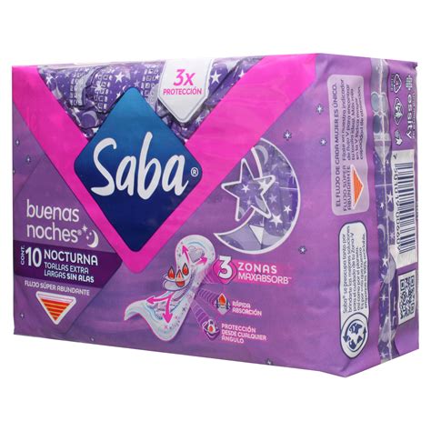 Comprar Toallas Femeninas Saba Nocturna Flujo Súper Abundante Sin Alas 10uds Walmart El Salvador