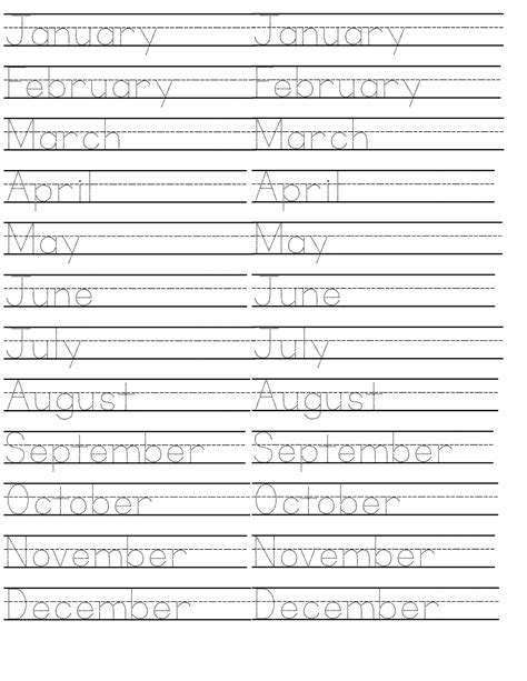 Months Of The Year Tracing