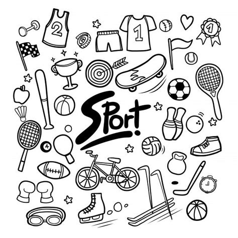 Set Of Sport Elements In Hand Drawn Doodles Premium Vector Easy Doodles