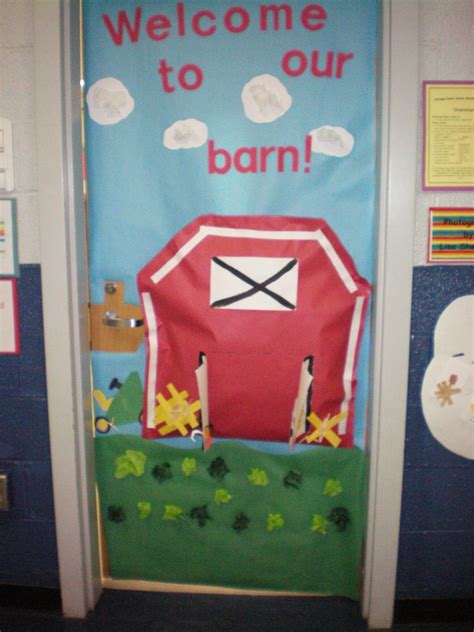 The big red barn cake and happy sunshine cupcakes are only two of the many treats on the table. classroom door decorations | ... . Shell's classroom door ...