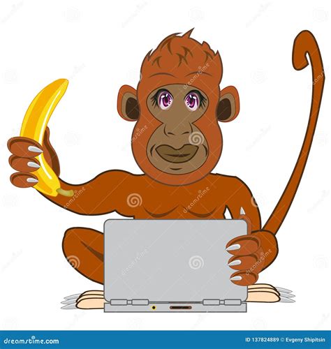Ape With Banana In Hand For Computer Stock Illustration Illustration