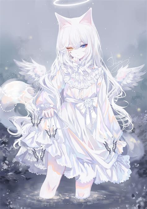 Anime Angel Girl White Hair Butter Fly Wings Anime Girl