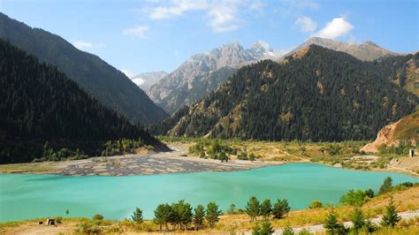 Wallpaper Lake Issyk Kul Kyrgyzstan Mountains Forest 4k Nature 16352