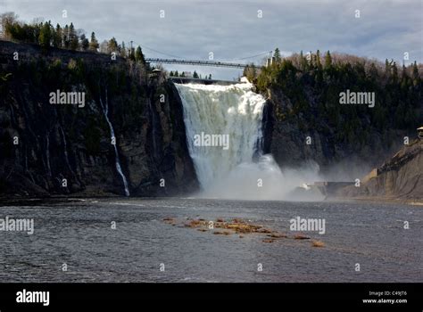 Montmorency River Falls In Full Explosive Spring Freshet Quebec Stock