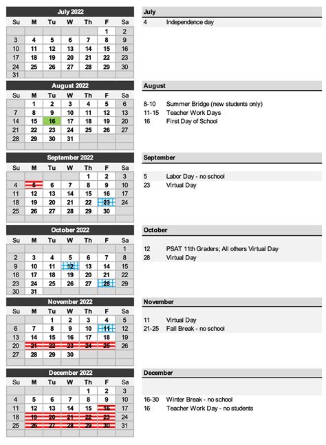 School Year Calendar Metro Early College High School