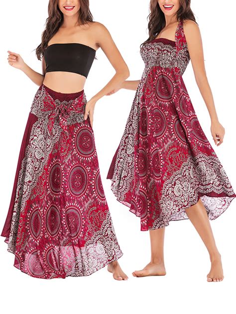 Women Summer Boho Bohemian Full Maxi Long Gypsy Skirt Chiffon Elegant