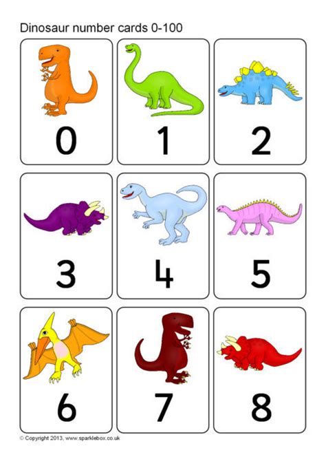 Dinosaur Number Cards 0-100 (SB9842) - SparkleBox