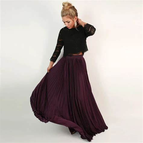 Trendy Hot Purple Skirts For Women To Formal Party Floor Length Pleats Long Skirts Fashion