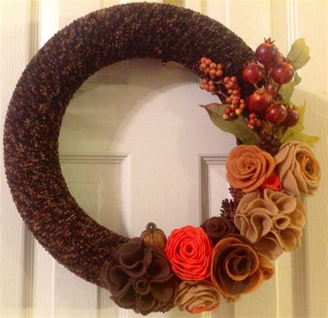 Fall Yarn Wreath In Browns Golds Tans And A Touch Of Orange Fall