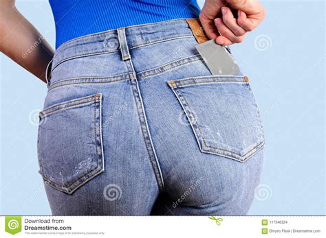 Woman Is Putting A Condom In Back Jeans Pocket Stock Photo Image Of Adult Closeup