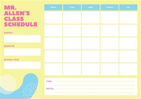 Printable And Customizable Class Schedule Templates Canva Class