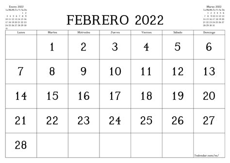 Calendario 2022 Febrero Calendario Stampabile