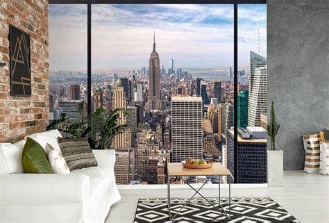New York City Skyline Window View Wallpaper Mural Expanding Etsy