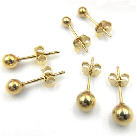 Pair Lot Gold Color Surgical Stainless Steel Ball Studs Earrings For Women Diameter