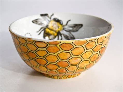 Bee And Honeycomb Bowl Hand Painted Pottery Painting Clay Pottery