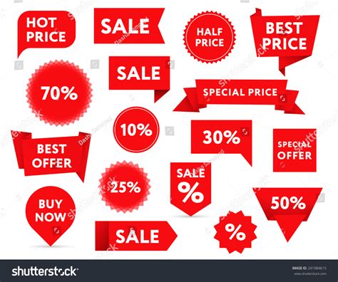 Set Red Sale Banners Different Shapes Stock Vector Royalty Free