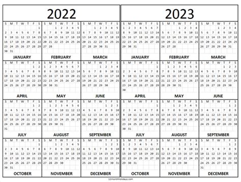 2022 2023 Two Year Calendar Free Printable Pdf Templates Images
