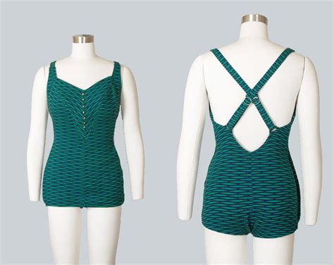 Vintage 1950s Swimsuit 50s Cole Of California Striped Knit Etsy