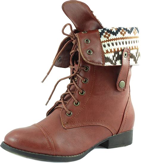 Brown Fold Over Combat Boots Women