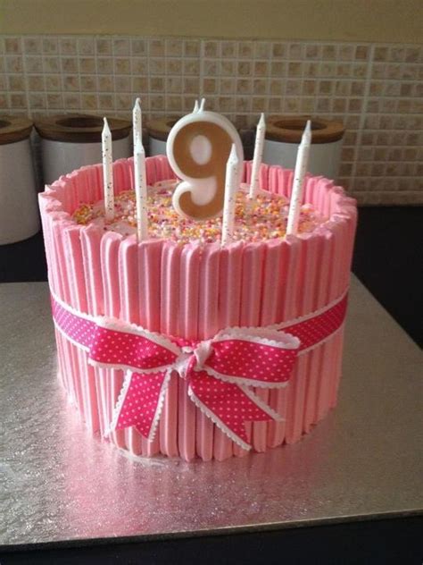 Test for doneness by placing a metal/wooden skewer in center of cake. Wrapping the cake in musk sticks??? Use a blue ribbon ...