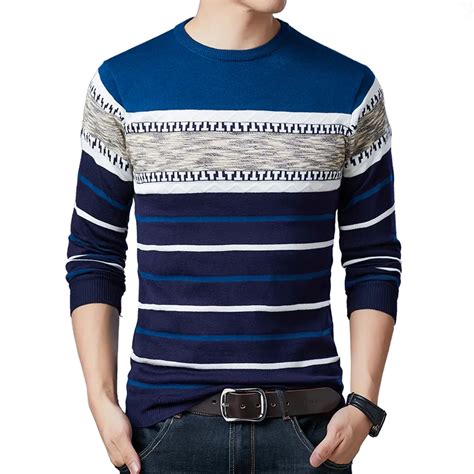 New Spring Autumn Casual Mens Sweater O Neck Striped Slim Knittwear