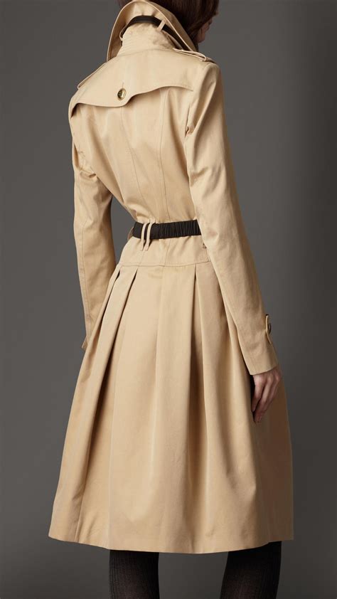 Lyst Burberry Long Cotton Gabardine Leather Trim Trench Coat In Natural