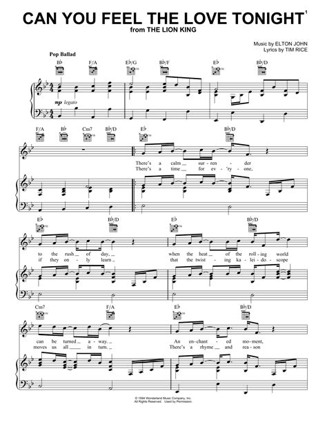 Elton John Can You Feel The Love Tonight From The Lion King Sheet Music Pdf Notes Chords