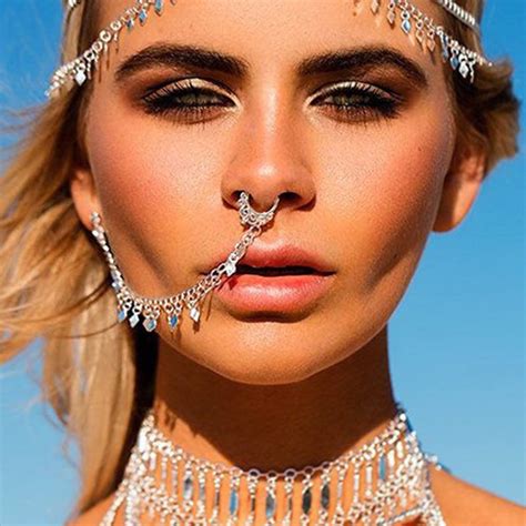 Indian Metal Tassels Nose Rings And Studs Ear Chain Women Gold Earrings