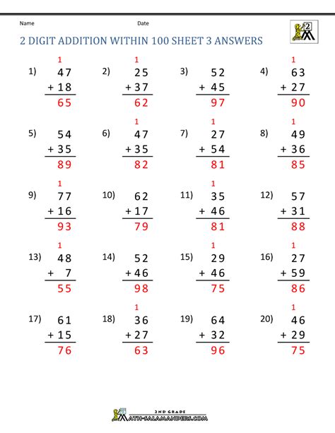 Grade 1 Addition Worksheets Adding Two 2 Digit Numbers In Columns K5