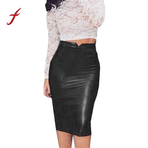 hot sale women pu leather skirt high waist slim pencil skirts vintage bodycon midi skirt sexy