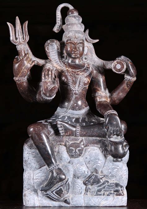 Sold Black Marble Seated Shiva Statue With Nandi 15 93bm9 Hindu