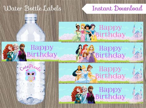 Disney Princess Water Bottle Labels Digital By Nradesigns On Etsy
