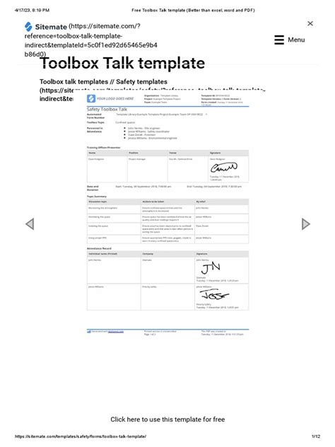 Free Toolbox Talk Template Better Than Excel Word And Pdf Pdf