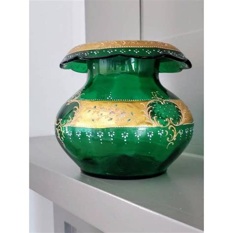 Antique Moser Bohemian Green Glass Gilt Enameled Vase Chairish