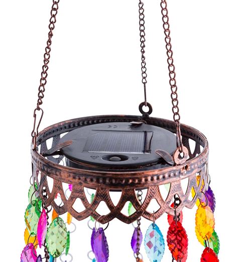 Small Colorful Beaded Solar Powered Metal Chandelier Wind And Weather